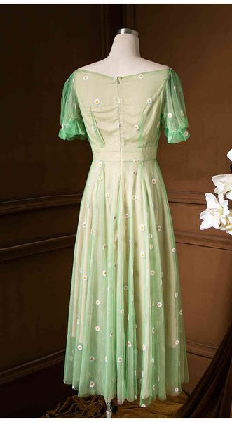

dress elegant party women dresses summer ladies v-neck sunflower embroidery crystal beading chain deco green mesh dress, Black;gray