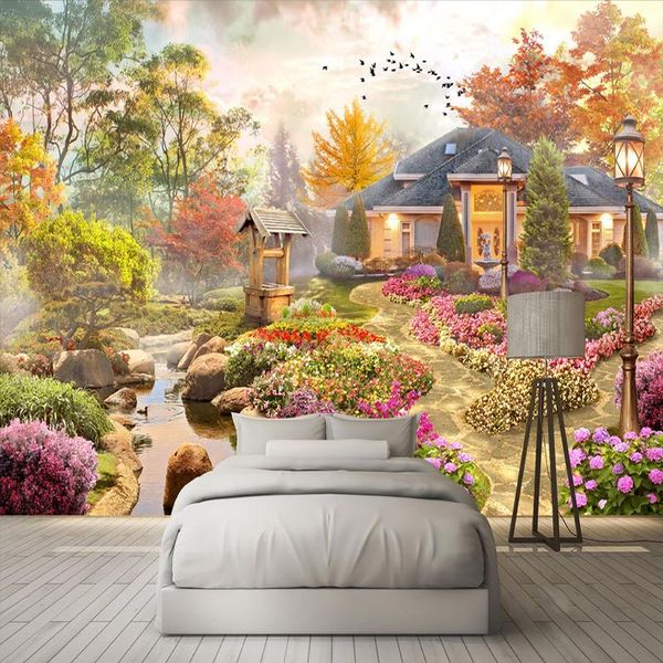

wallpapers garden creek villa landscape po wallpaper 3d wall cloth decor living room coffee background home murals coverings