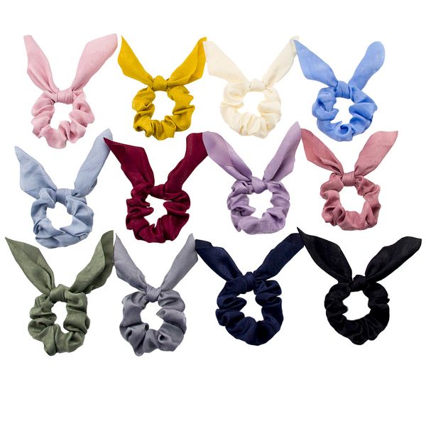 

18 colors hair accessory rabbit ear scrunchy easter bunny elastic band for woman hairband hoop soft boutique for party, Slivery;white