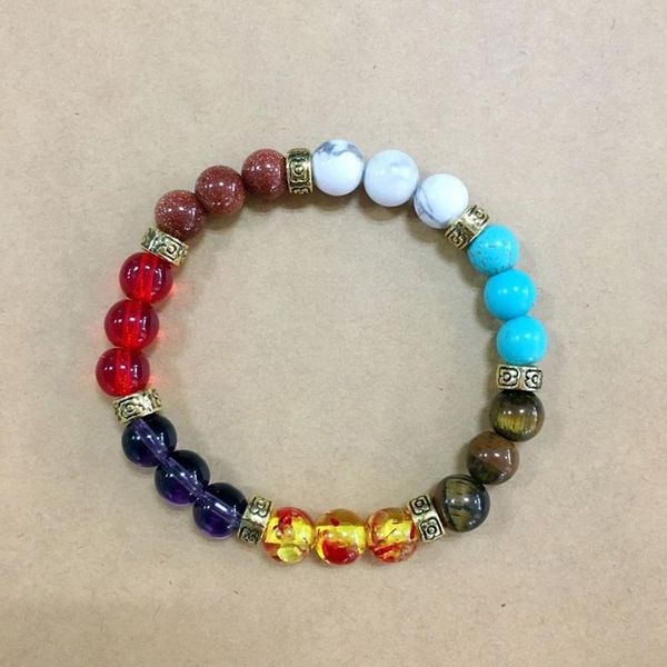 

beaded, strands 8mm natural stone tiger eye charm seven chakra bracelet yoga balance bead buddha prayer men's pulseira masculina, Black