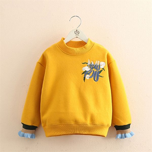 

autumn 3-8 10 12 year patchwork flower hoodies thickening plus velvet winter warm loose sweatshirt for kids baby girls 210625, Black