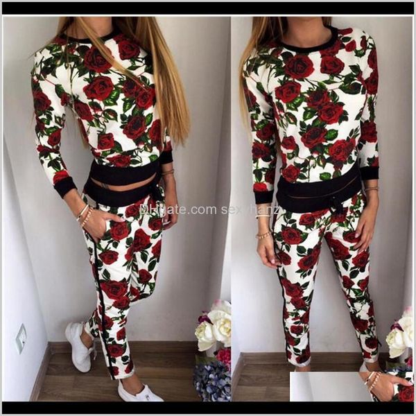 Tute Abbigliamento da donna Abbigliamento Drop Delivery 2021 Felpa stampata floreale Set a due pezzi Tuta con cappuccio Tuta da jogging per donna S-XL X