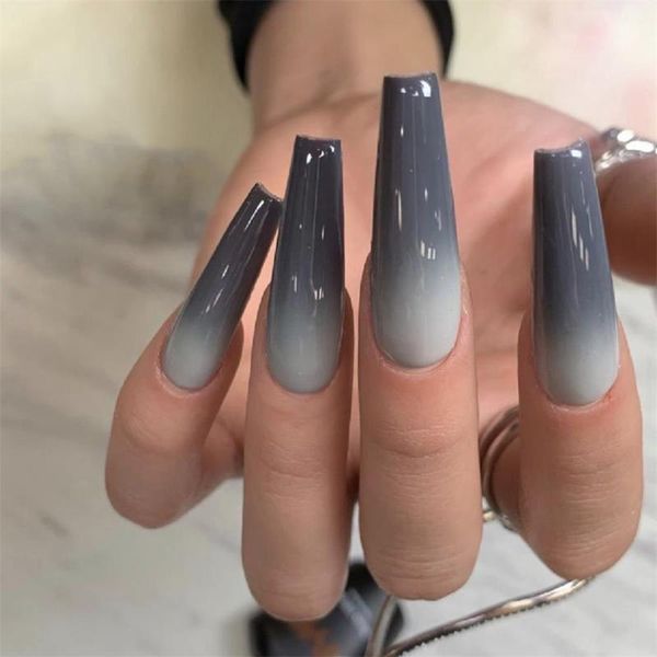 

24pcs gradient style matte full coverage long ballet false nail tips trend art french manicure tools drop nails, Red;gold