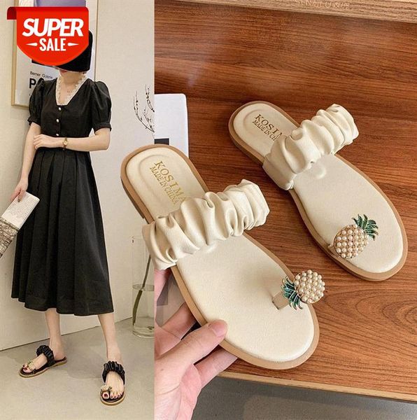 

fairy style beach shoes for outer wear, fruit flat-toe slippers #uh2f, Black