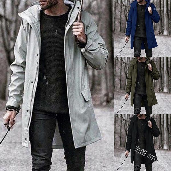 

lugentolo trench coats for men plus size slim long jackets hooded zipper lapel england style clothing men's, Tan;black