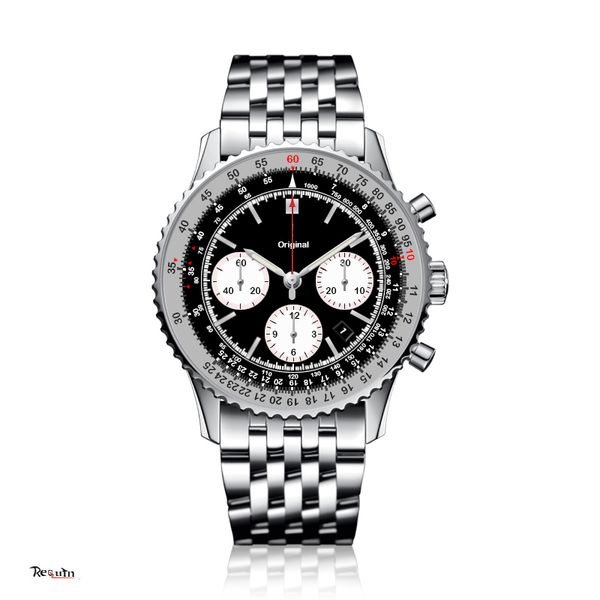 

men's automatic mechanical watch requin brand b silver white stainless steel case strap black dial six hands full working calendar 1887, Slivery;brown