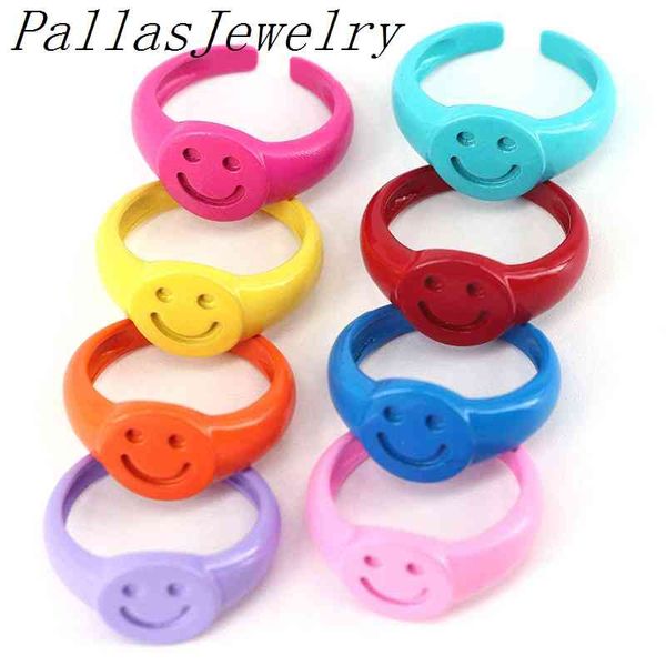 

10pcs ing 2021 fashion colorful enamel smiley adjustable enameled ring, Silver