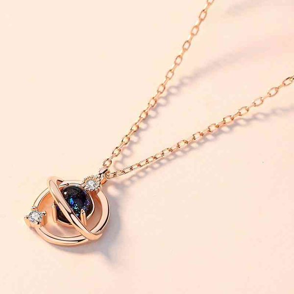 

s925 silver dream planet necklace female japan and south korea personality clavicle chain simple temperament rose gold pendant fashion