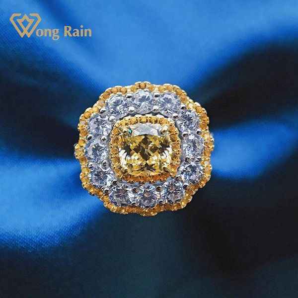 

cluster rings wong rain 100% 925 sterling silver citrine created moissanite gemstone wedding engagement classic ring for women fine jewelry, Golden;silver