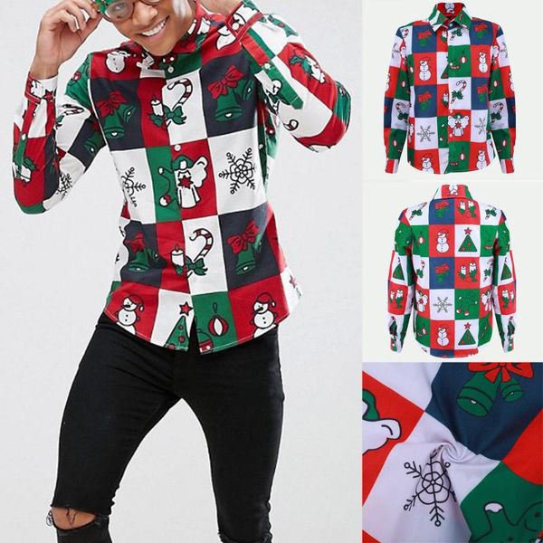 

men's casual shirts style christmas long sleeve shirt button funny santa merry xmas plus size -xxl, White;black