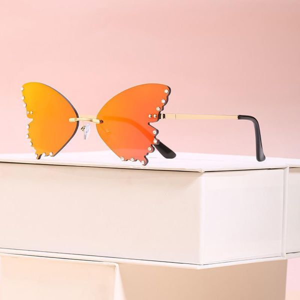 

outdoor eyewear fashion frameless butterfly rhinestone sunglasses ladies steampunk designer personality party funny cool