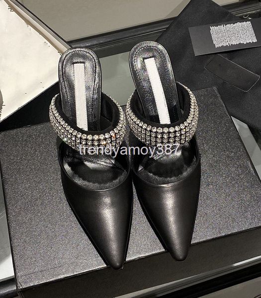 

dress shoes early spring herringbone belt black baotou half slippers women wear pointed muller shoes with empty thin heels and high