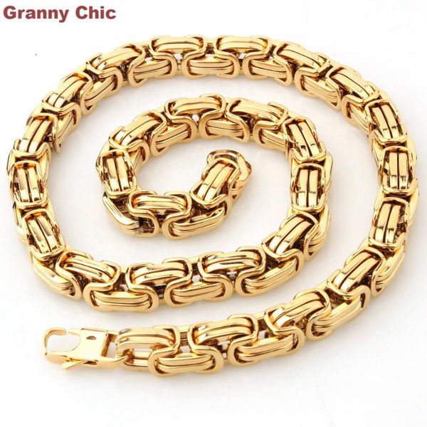 

granny chic design men's jewelry gold color stainless steel huge heavy wide byzantine king chain necklace 15mm7"-40" chains, Silver