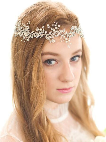

bridal crystal rhinestones headband wedding prom vintage silver headband hair vine with ribbons for women