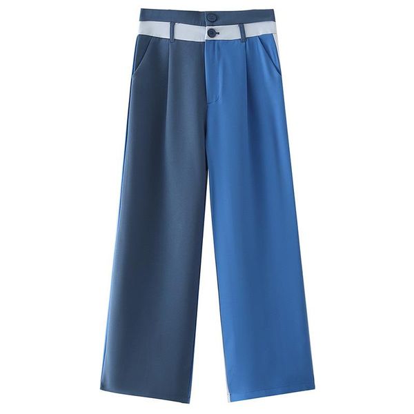 

women's pants & capris zhenbaili za woman 2022 casual trousers autumn blue patchwork buttons detail folds ankle length loose straight, Black;white