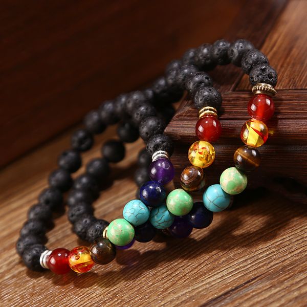 

bracelet energy volcanic stone 8mm men's and women's lava, Golden;silver