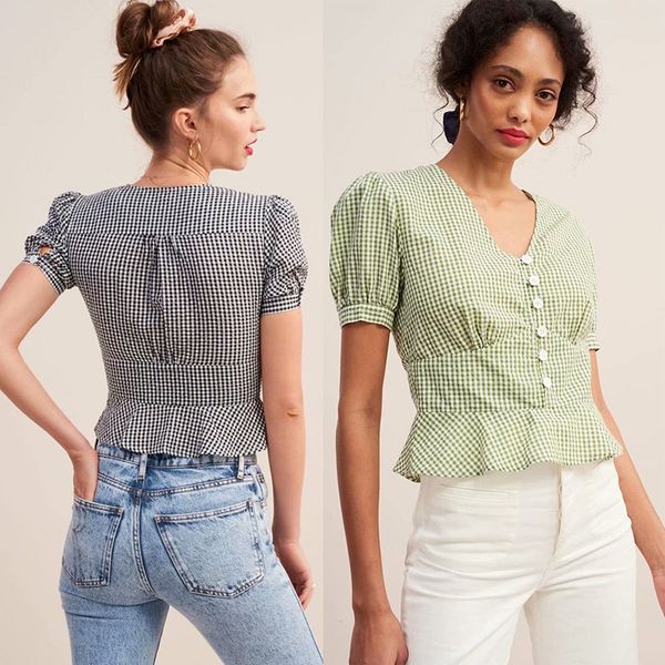 

women's blouses & shirts womens plaid casual blouse, White