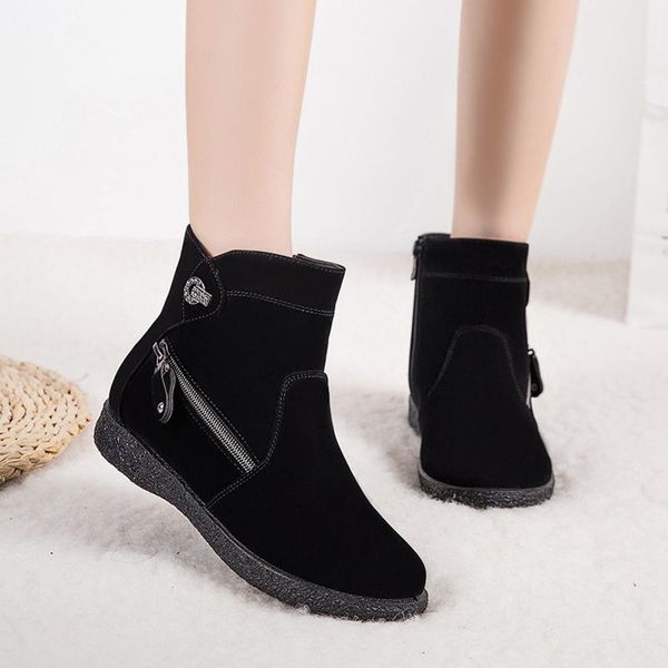 

boots plus size velvet warm non-slip women's short solid color side zipper flat fashion 2021#, Black