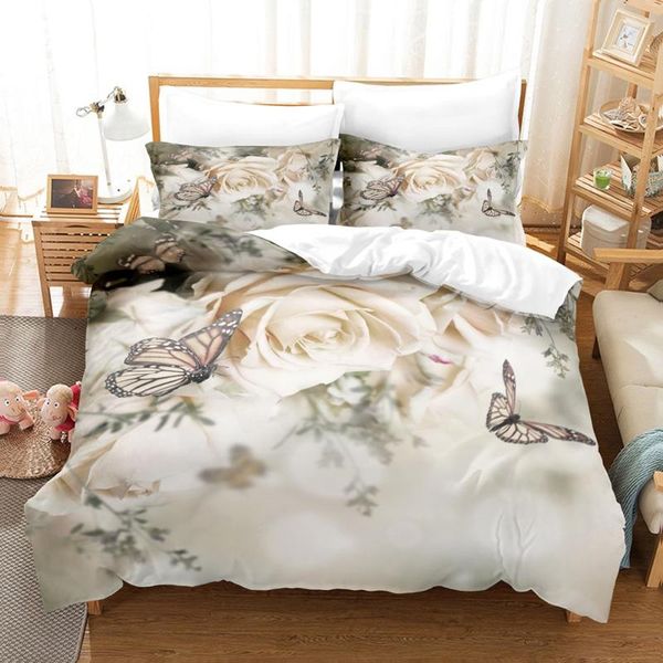 

bedding sets white rose flower set single twin full  king size fink flowers bed children bedroom duvet cover