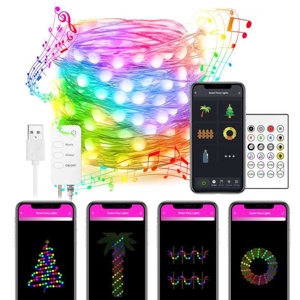 

strips lamp string copper wire led outdoor remote dream color waterproof bluetooth app control christmas wedding garden festoon 5v