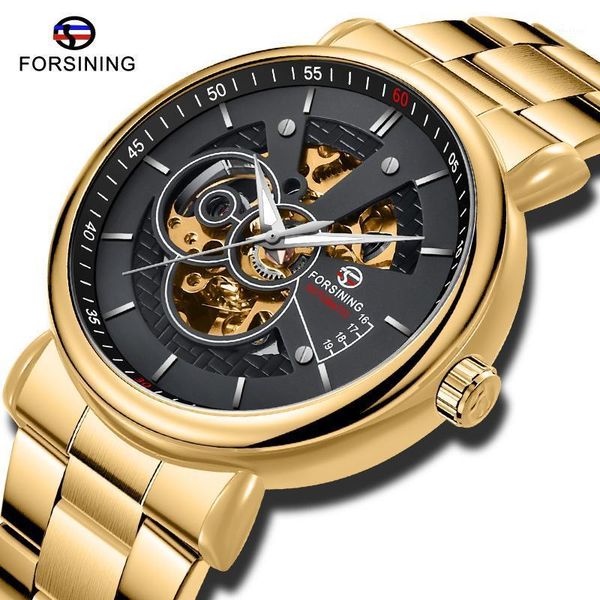 

forsining men mechanical watch male fashion stainless steel luminous men's automatic hand wind wristwatch wristwatches, Slivery;brown