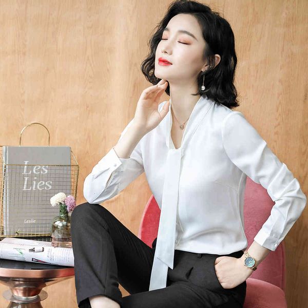 

2021 white ladies bow women's blouses full sleeve shirt for work, Black