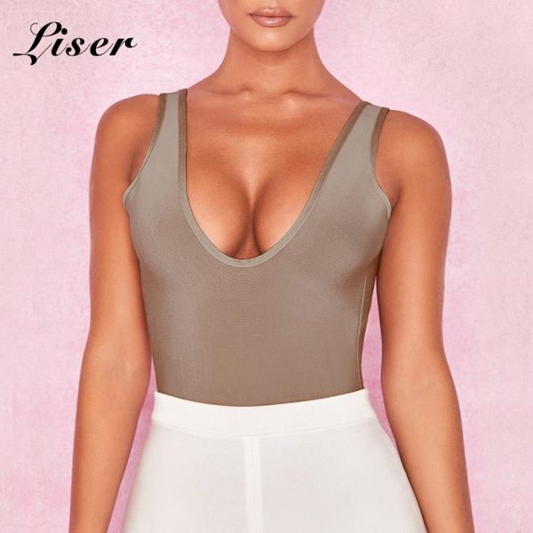 

women's jumpsuits & rompers liser 2021 summer women bodysuits strapless bandage bodycon chic club party brown bodysuit vestidos wholesa, Black;white