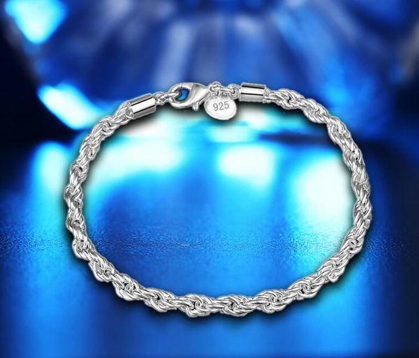 

link, chain european fashion 925 silver jewelry women and men bracelet 4mm twist twisted rope bracelets for woman party bangle, Black