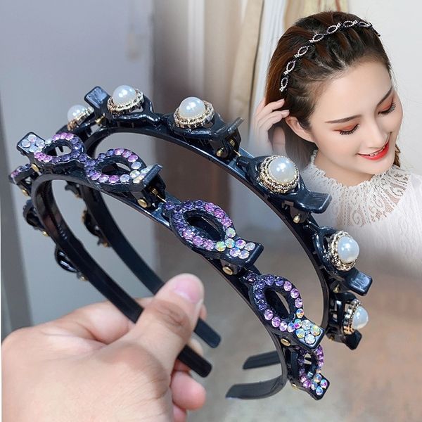 

o35k fixed headbands pearlbangs fixed bangs pin trembling net red pearl knitting belt tiktok hairpin hair plate, Silver