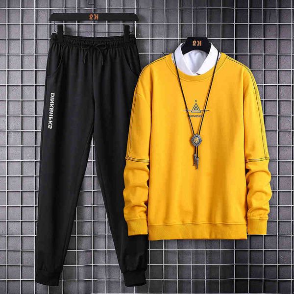 

spring men's sweater men's autumn style one set with fashionable casual cloth and two-piece pants, Black