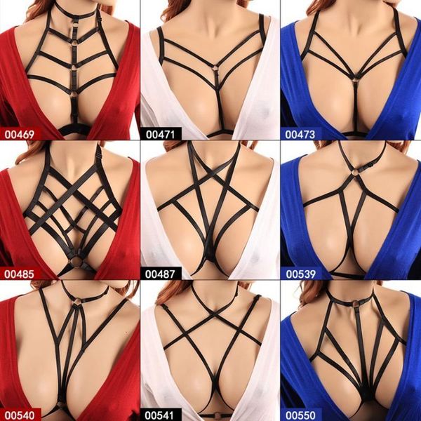 

women strap body harness bra black soft hollow out caged bondage lingerie plus size dance festival punk goth rave garters, Black;white