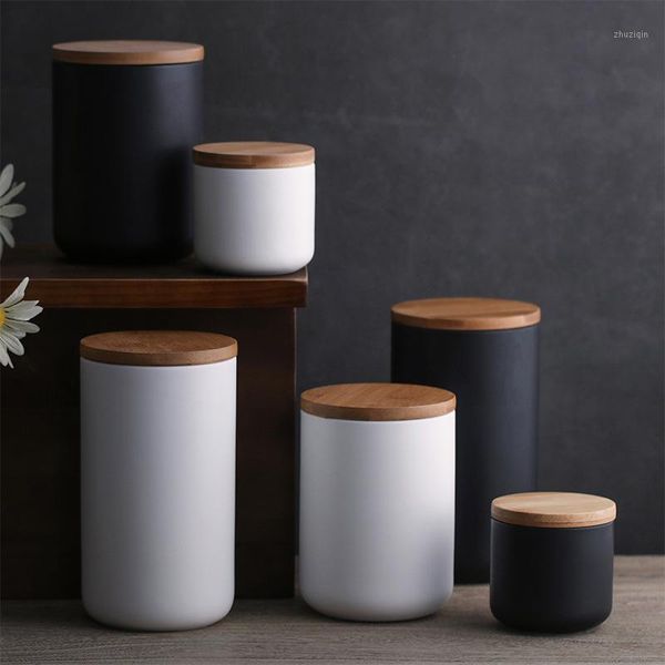 

storage bottles & jars kitchen containers wooden lid ceramic airtight jar large-capacity box tea coffee