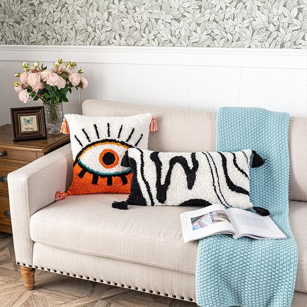 

cushion/decorative pillow 30x60cm black lumbar pillowcase for bed sofa decorative cushions big eyes tufted woven home decoration 45x45cm