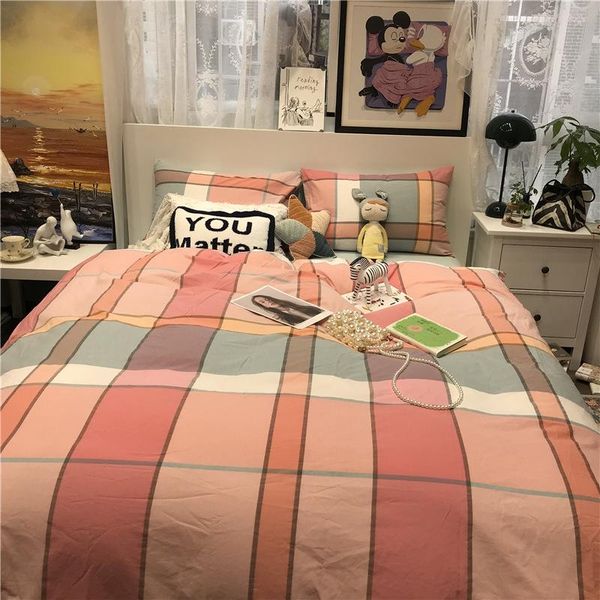 

bedding sets 2021 ins style set red grid bed linen cotton dovet cover full size 100%