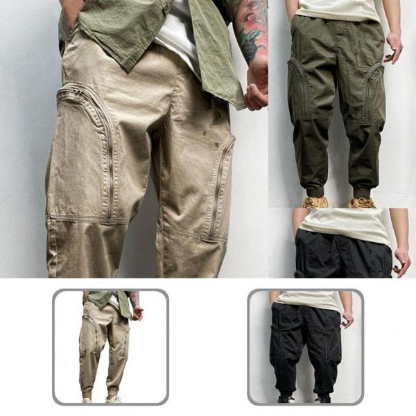 

men's pants elastic waist stylish mid zipper men trousers long for work, Black