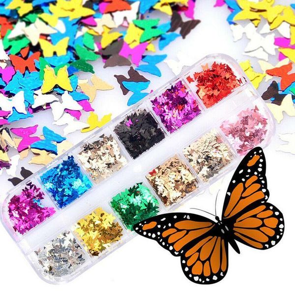 

art nail decoration glitter sequins holographic 3d butterfly flakes set zg881, Silver;gold