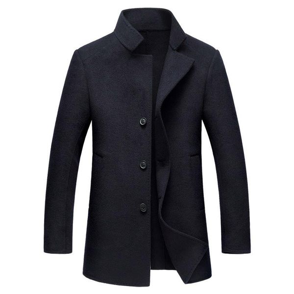 

men's wool & blends hand made double face coats men 2021 style smart casual single breasted stand collar woolen outerwear, Black