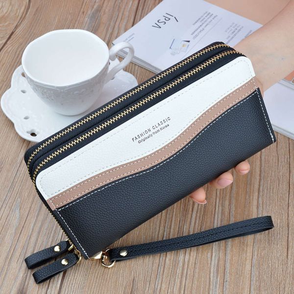 

double zipper wallet women's long hand bag large capacity layer korean color change mobile phone, Red;black