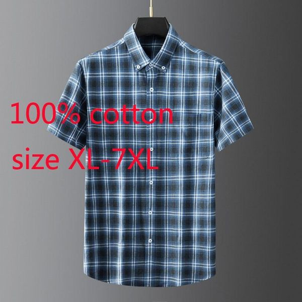 

arrival fashion men 100% cotton super large short sleeve plaid casual shirts spring and summer plus size xl-4xl 5xl 6xl 7xl men's, White;black