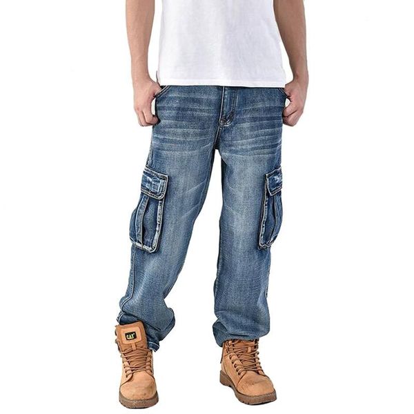 

men's jeans plus size 30-46 fashion baggy hip hop pants multi pockets skateboard cargo for men tactical denim joggers 40 4, Blue