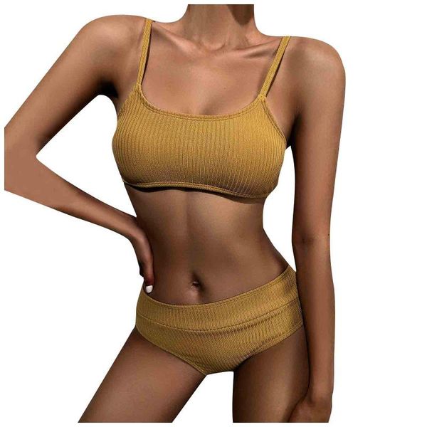 

women's swimwear swimming suit 2021 women fashion solid camisole two-piece swimsuit bathing bikini tankini, White;black