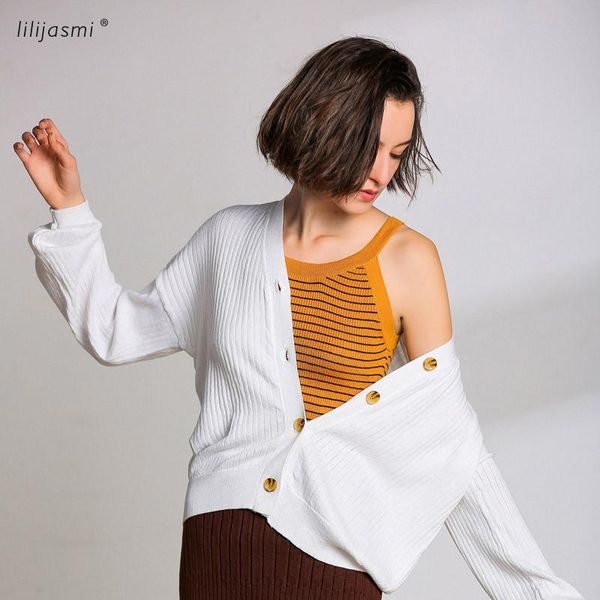 

women's sweaters 2021 spring knit striped ribbed wool cardigans v-neck sweater women cardigan vertical ribs female knitted, White;black