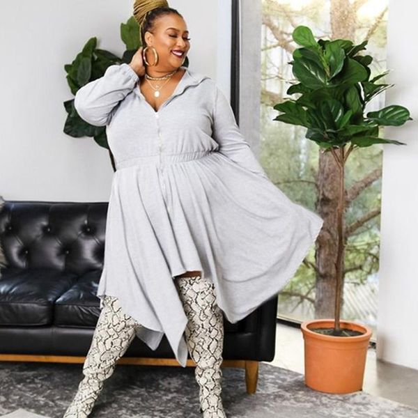 

plus size dresses for women clothes long sleeve casual hoodies dress elastic waist grey streetwear wholesale drop, Black