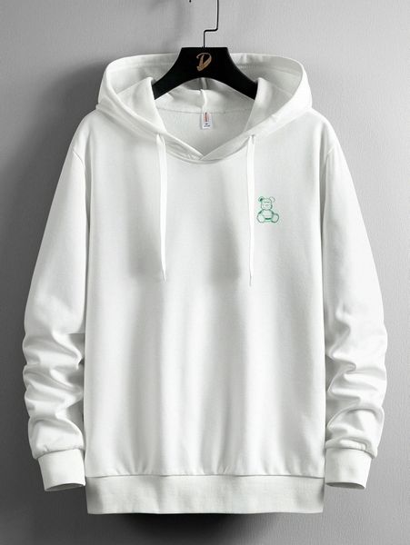 

men bear print drawstring drop shoulder hoodie z2te#, Black