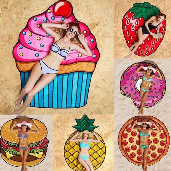 

150x150cm pineapple doughnut pizza outdoor beach towel tapestry carpet polyester fiber picnic blanket mat drop pads