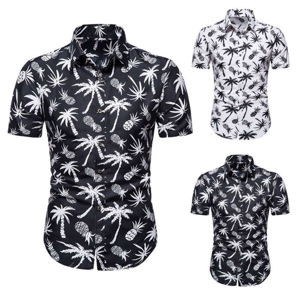 

men's casual shirts short sleeve hawaiian flower shirt 43qc, White;black