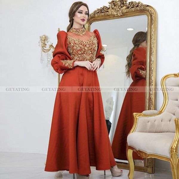 

elegant high neck long sleeve arabic evening gowns muslim women wedding party dresses 2021 dubai orange satin prom formal dress, White;black