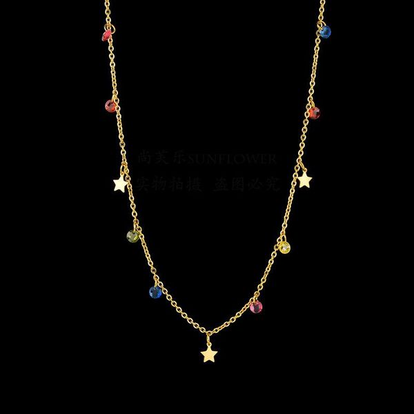 

chokers one piece colorful crystal zircon choker necklace for women gold stainless steel stars femme all season neck jewelry, Golden;silver