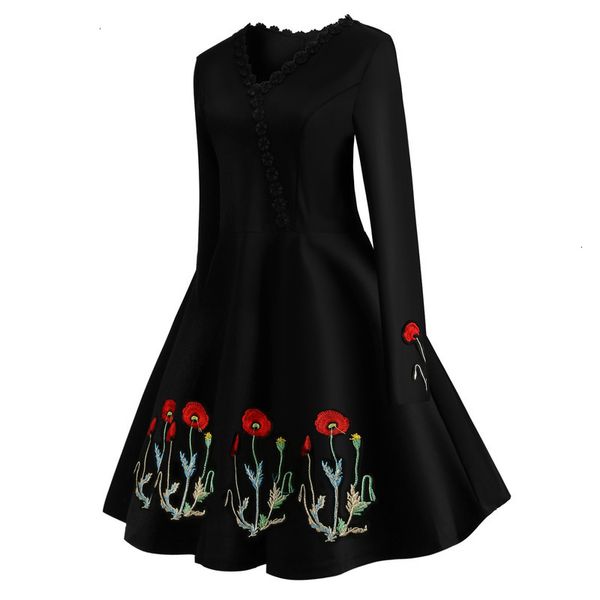 

dresses women's hepburn casual print dress long sleeve medium length, Black;gray
