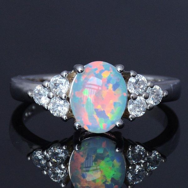 

cluster rings charming white fire opal wedding ring for lady, Golden;silver